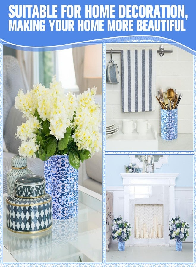 LemonRoad 6 Set Blue and White Porcelain Round Flower Box with Paper Removable Foam Vase Chinoiserie Vase Paper for Wedding Artificial Flowers Kitchen Party Table Centerpiece Home Decorations - Image 4